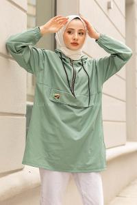 Modalamelif  Arma Baskılı Kapşonlu Tunik Çağla Yeşili