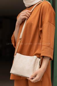 Modalamelif Bal Peteği Dokulu Çanta Ekru