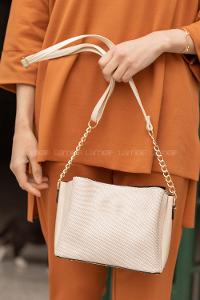 Modalamelif Bal Peteği Dokulu Çanta Ekru