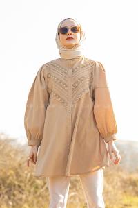 Modalamelif Balon Kol Gipeli Gömlek Tunik Sütlü Kahve