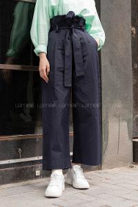 Modalamelif Beli Fırfırlı Kuşaklı Pantolon Lacivert