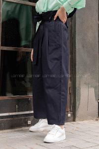 Modalamelif Beli Fırfırlı Kuşaklı Pantolon Lacivert