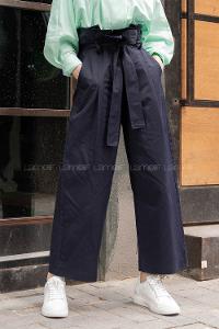 Modalamelif Beli Fırfırlı Kuşaklı Pantolon Lacivert