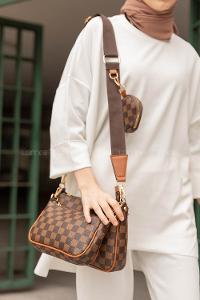 Modalamelif Dama Desen Çanta Kahve