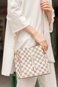 Modalamelif Çapraz Kadın Çanta Oriel Dama Desen  Krem