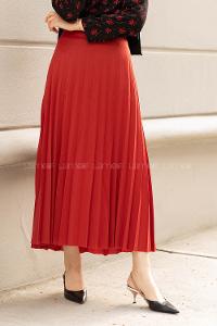 Modalamelif Mira Kumaş Koyu Kiremit Pliseli Etek