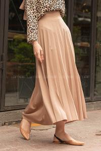 Lamelif Mira Kumaş Sütlü Kahve Pliseli Etek