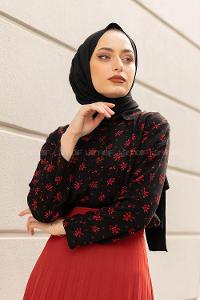 Modalamelif Yaprak Desen Gömlek Siyah