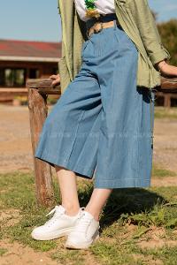 Modalamelif Hasır Kemerli Rahat Pantolon Mavi