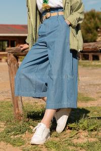 Modalamelif Hasır Kemerli Rahat Pantolon Mavi