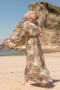 Modalamelif Kolu Piliseli Şifon Elbise Mint Yeşili