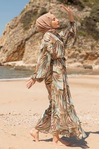 Modalamelif Kolu Piliseli Şifon Elbise Mint Yeşili