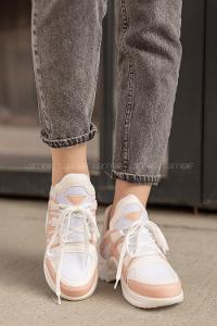 Modalamelif Şeritli Yüksek Taban Pudra Beyaz Spor Ayakkabı