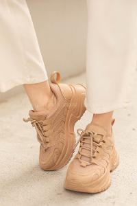 Modalamelif  Yüksek Taban Vizonrengi Spor Ayakkabı