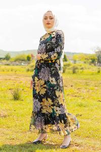 Modalamelif Çiçek Desenli  Elbise Mor