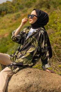 Modalamelif Dokuma Desenli Gömlek Siyah Haki