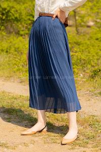 Modalamelif Hasır Kemerli Şifon Etek İndigo