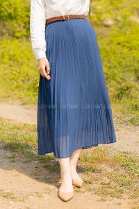 Modalamelif Hasır Kemerli Şifon Etek İndigo