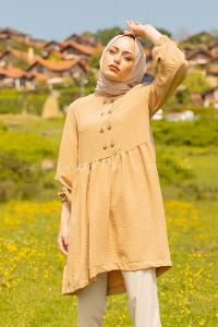 Modalamelif Önü Büzgülü Tunik Camel