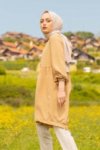 Modalamelif Önü Büzgülü Tunik Camel