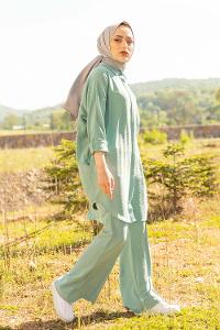 Modalamelif Önü Gizli Düğmeli İspanyol Takım Mint Yeşili