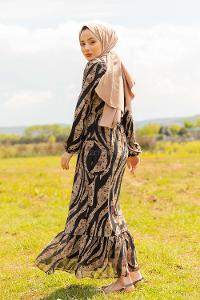 Modalamelif  Soyut Desenli  Elbise Vizonrengi