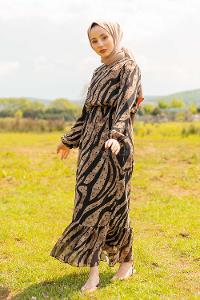 Modalamelif  Soyut Desenli  Elbise Vizonrengi