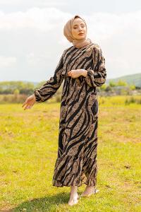 Modalamelif  Soyut Desenli  Elbise Vizonrengi