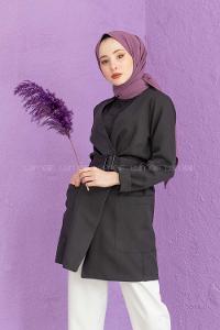 Modalamelif Bel Bağlamalı Ceket Siyah