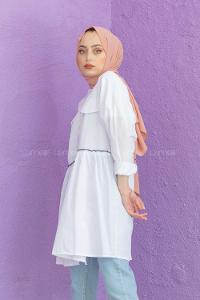 Modalamelif Bel Buzgülü Tunik Beyaz