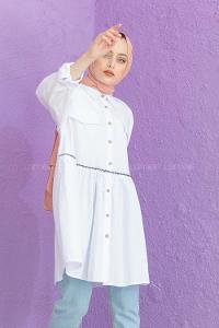 Modalamelif Bel Buzgülü Tunik Beyaz