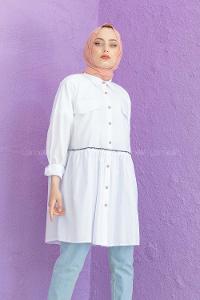 Modalamelif Bel Buzgülü Tunik Beyaz