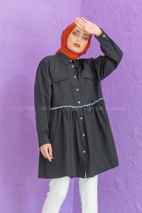 Modalamelif Bel Buzgülü Tunik Siyah