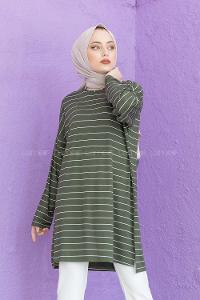 Modalamelif Çizgili Tunik Haki