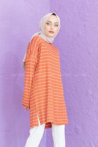 Modalamelif Çizgili Tunik Kiremit