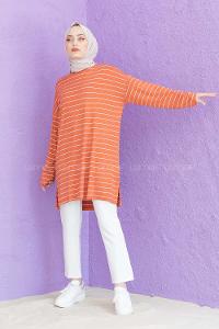 Modalamelif Çizgili Tunik Kiremit