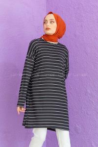 Modalamelif Çizgili Tunik Siyah