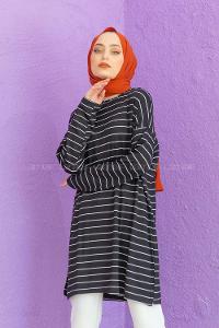 Modalamelif Çizgili Tunik Siyah