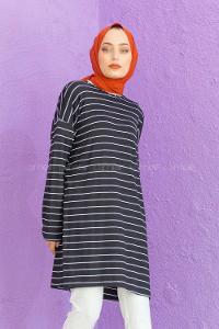 Modalamelif Çizgili Tunik Siyah