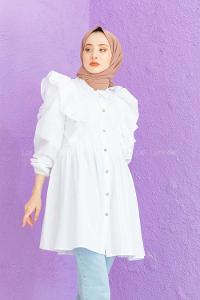 Modalamelif Gömlek Yaka Fırfırlı Tunik Beyaz