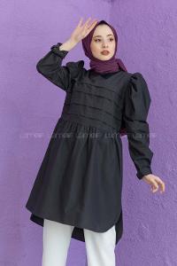 Modalamelif Gömlek Yaka Pileli Tunik Siyah