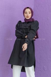Modalamelif Gömlek Yaka Pileli Tunik Siyah