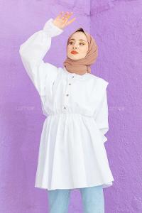 Modalamelif Hakim Yaka Bel Lastikli Tunik Beyaz