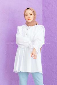 Modalamelif Hakim Yaka Bel Lastikli Tunik Beyaz