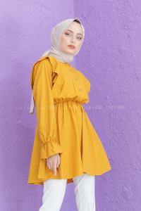 Modalamelif Hakim Yaka Bel Lastikli Tunik Hardal Sarısı