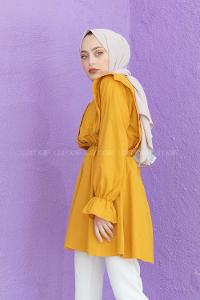 Modalamelif Hakim Yaka Bel Lastikli Tunik Hardal Sarısı