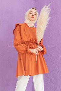 Modalamelif Hakim Yaka Bel Lastikli Tunik Kiremit