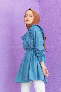 Modalamelif Hakim Yaka Bel Lastikli Tunik Mavi