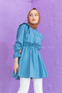 Modalamelif Hakim Yaka Bel Lastikli Tunik Mavi