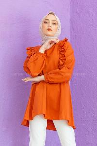 Modalamelif Hakim Yaka Fırfırlı Tunik Kiremit